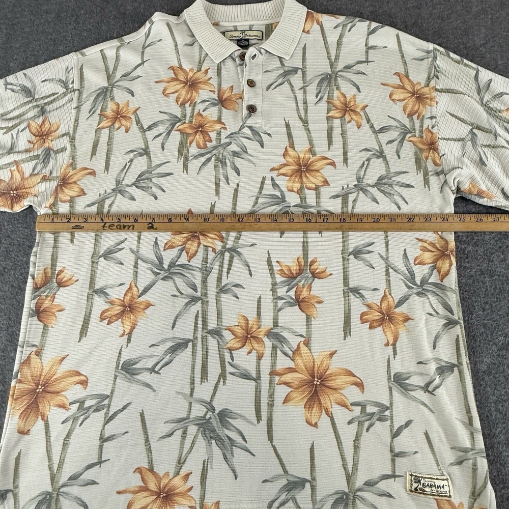 Tommy Bahama Polo Shirt Mens XL Silk Blend Hawaiian Floral Bamboo Beige - Picture 8 of 13